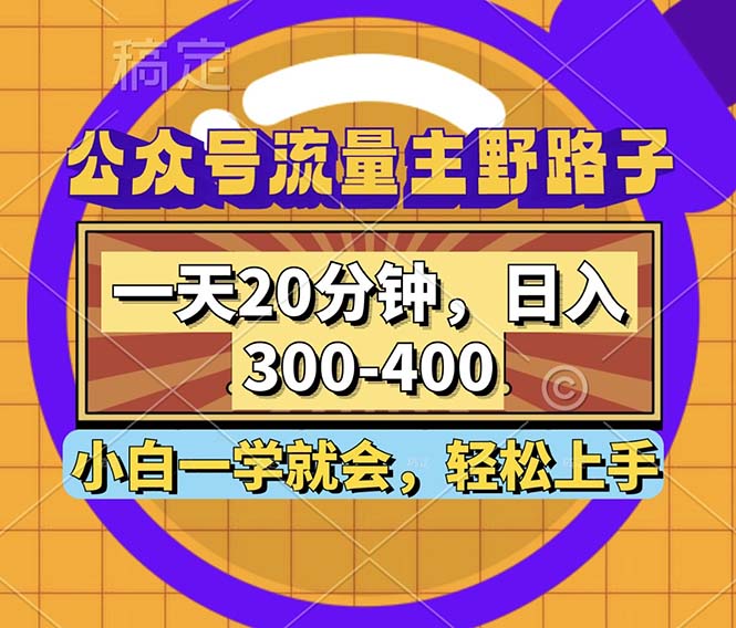 公众号流量主野路子玩法，一天20分钟，日入300~400，小白一学就会-彼飞网创