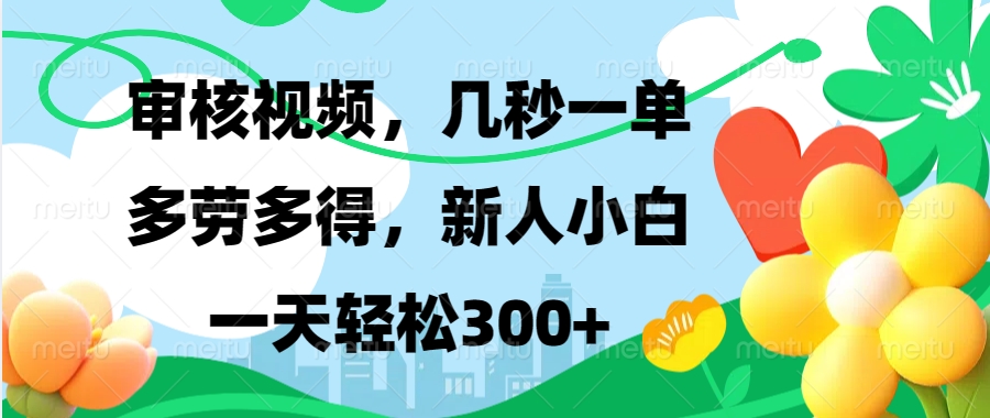 视频审核，新手可做，多劳多得，新人小白一天轻松300+-彼飞网创