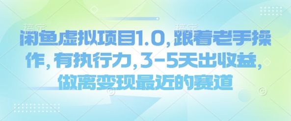 闲鱼虚拟项目1.0，跟着老手操作，有执行力，3-5天出收益，做离变现最近的赛道-彼飞网创