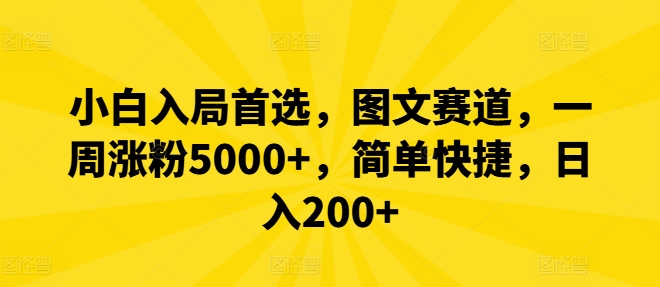 小白入局首选，图文赛道，一周涨粉5000+，简单快捷，日入200+-彼飞网创
