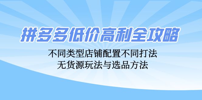 拼多多低价高利全攻略：不同类型店铺配置不同打法，无货源玩法与选品方法-彼飞网创
