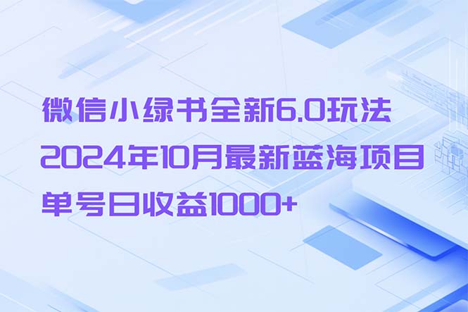 微信小绿书全新6.0玩法，2024年10月最新蓝海项目，单号日收益1000+-彼飞网创
