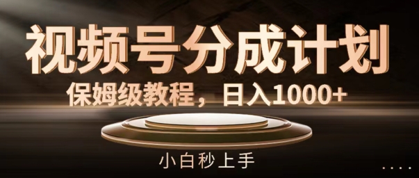 视频号分成计划保姆级教程，日入1K，小白秒上手【揭秘】-彼飞网创