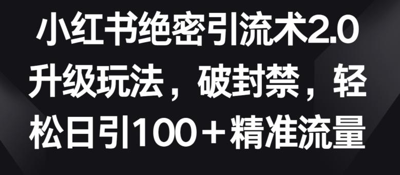 小红书绝密引流术2.0升级玩法，破封禁，轻松日引100+精准流量【揭秘】-彼飞网创