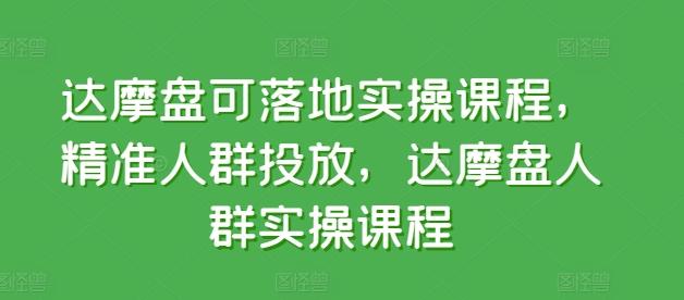 达摩盘可落地实操课程，精准人群投放，达摩盘人群实操课程-彼飞网创