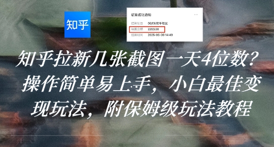 知乎拉新几张截图一天4位数？操作简单易上手，小白最佳变现玩法，附保姆级玩法教程-彼飞网创