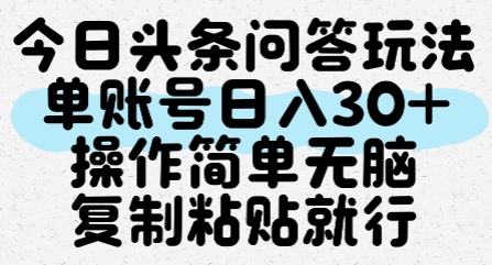 今日头条问答玩法，单账号日入30+，操作简单无脑复制粘贴就行-彼飞网创