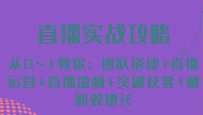 直播实战攻略 从0~1教你：团队搭建+直播运营+直播盈利+突破获客+利润双增长-彼飞网创