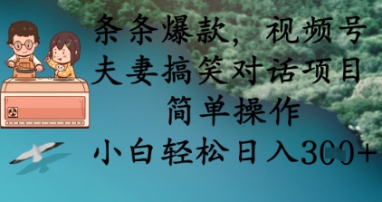 条条爆款，视频号夫妻搞笑对话项目，简单操作，小白轻松日入3张+-彼飞网创