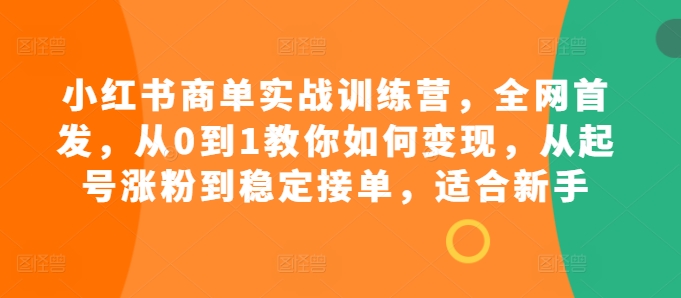 小红书商单实战训练营，全网首发，从0到1教你如何变现，从起号涨粉到稳定接单，适合新手-彼飞网创
