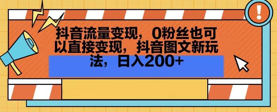抖音流量变现，0粉丝也可以直接变现，抖音图文新玩法，日入200+【揭秘】-彼飞网创
