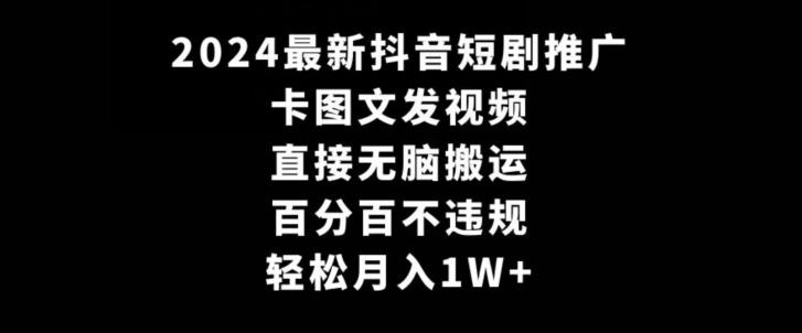 2024最新抖音短剧推广，卡图文发视频，直接无脑搬，百分百不违规，轻松月入1W+【揭秘】-彼飞网创