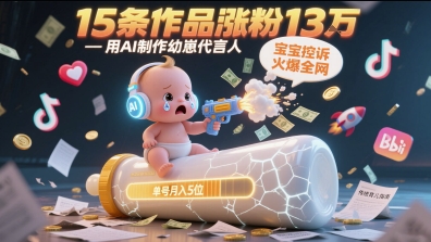用AI制作幼崽代言人，宝宝的控诉火爆全网，15条作品涨粉13W，单号月入5位数实操教程-彼飞网创