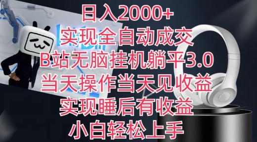 日入2000+，实现全自动成交，B站无脑挂机躺平3.0，当天操作当天见收益，实现睡后有收益【揭秘】-彼飞网创