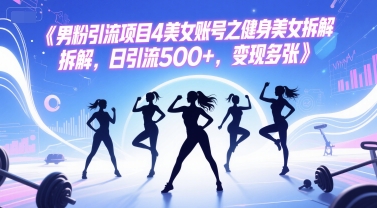 男粉引流项目4美女账号之健身美女拆解，日引流500+，变现多张-彼飞网创