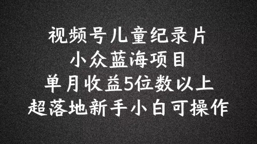 2024蓝海项目视频号儿童纪录片科普，单月收益5位数以上，新手小白可操作【揭秘】-彼飞网创