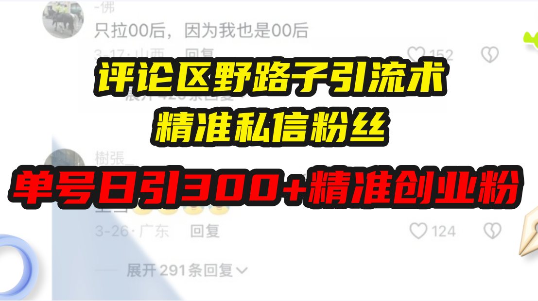 评论区野路子引流术，精准私信粉丝，单号日引流300+精准创业粉-彼飞网创