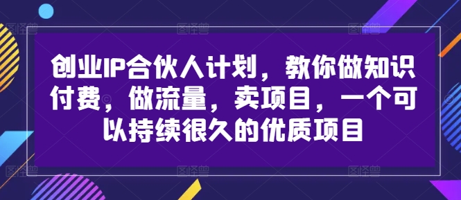 创业IP合伙人计划，教你做知识付费，做流量，卖项目，一个可以持续很久的优质项目-彼飞网创