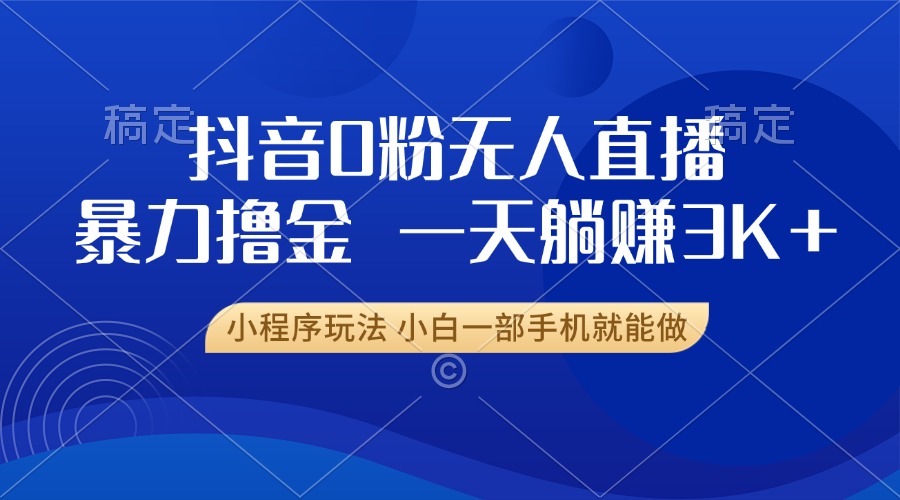 抖音0粉无人直播暴力掘金，一天躺赚3K+，小白一部手机就能做-彼飞网创