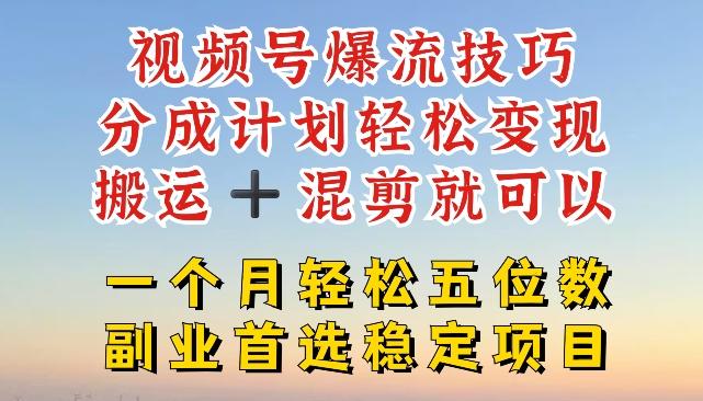 视频号爆流技巧，分成计划轻松变现，搬运 +混剪就可以，一个月轻松五位数稳定项目【揭秘】-彼飞网创