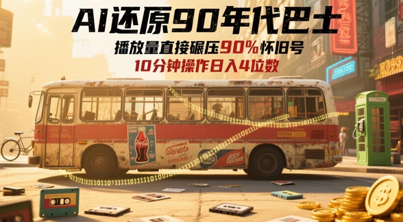 AI还原90年代巴士，一帧就让70后泪崩，播放量直接碾压90%怀旧号，每天操作十分钟，日入四位数-彼飞网创