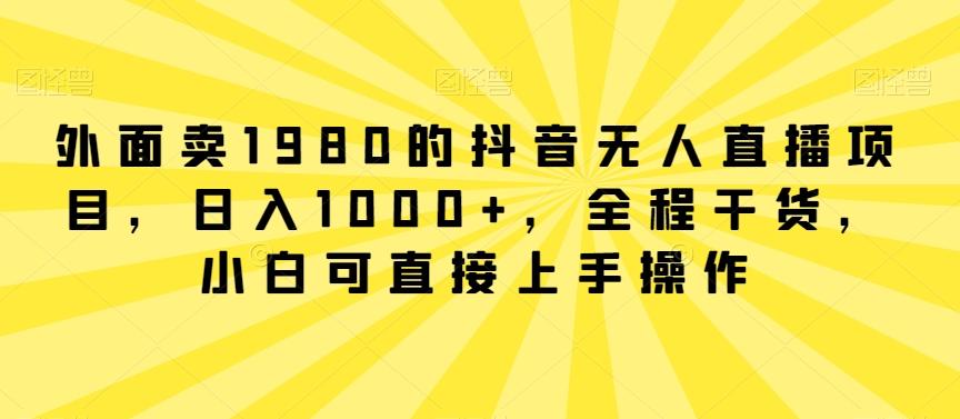 外面卖1980的抖音无人直播项目，日入1000+，全程干货，小白可直接上手操作【揭秘】-彼飞网创