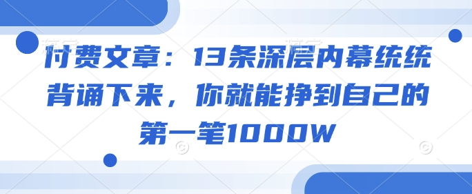 付费文章：13条深层内幕统统背诵下来，你就能挣到自己的第一笔1000W-彼飞网创