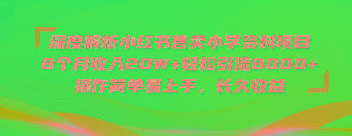 深度解析小红书售卖小学资料项目 8个月收入20W+轻松引流8000+操作简单…-彼飞网创