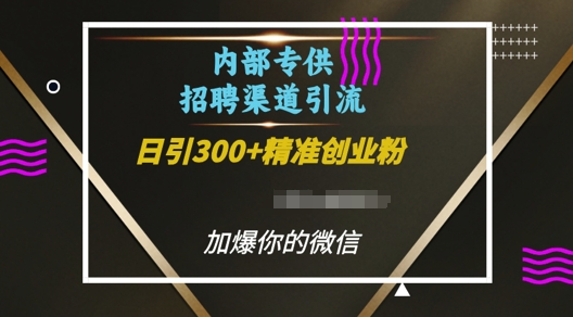 内部招聘渠道日引流300+创业粉，加爆你的微信【揭秘】-彼飞网创