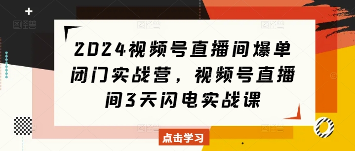 2024视频号直播间爆单闭门实战营，视频号直播间3天闪电实战课-彼飞网创