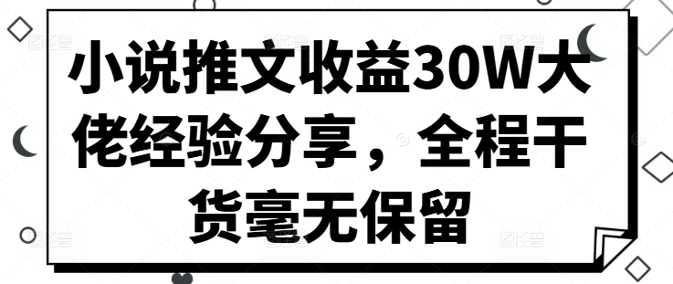 小说推文收益30W大佬经验分享，全程干货毫无保留-彼飞网创