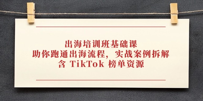 出海培训班基础课，助你跑通出海流程，实战案例拆解，含 TikTok 榜单资源-彼飞网创