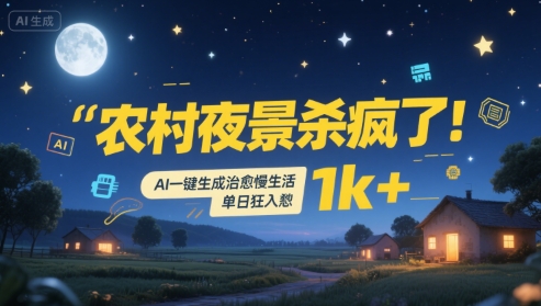 农村夜景杀疯了！AI一键生成治愈系慢生活，单日狂入1k+-彼飞网创