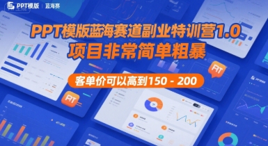 PPT模版蓝海赛道副业特训营1.0，项目非常简单粗暴，客单价可以高到150-200-彼飞网创