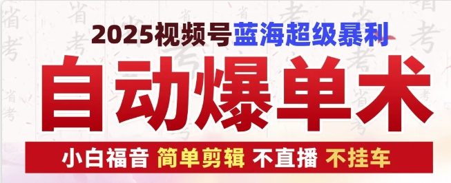 2025视频号蓝海超级暴利自动爆单术1.0 ，小白褔音 简单剪辑 不直播 不挂车-彼飞网创