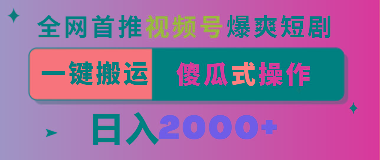 视频号爆爽短剧推广，一键搬运，傻瓜式操作，日入2000+-彼飞网创
