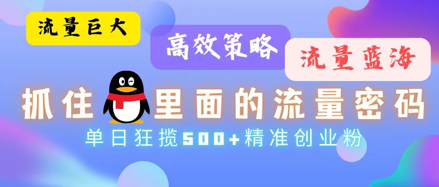 流量蓝海，抓住QQ里面的流量密码！高效策略，单日狂揽500+精准创业粉-彼飞网创