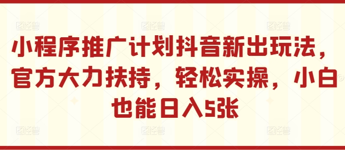 小程序推广计划抖音新出玩法，官方大力扶持，轻松实操，小白也能日入5张【揭秘】-彼飞网创