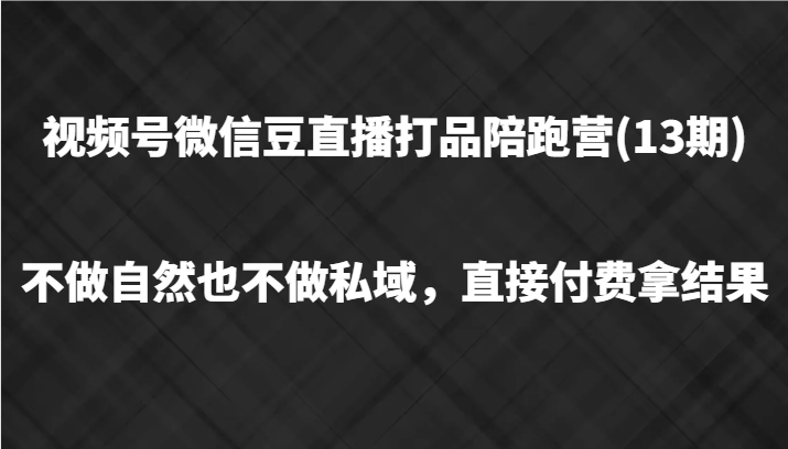 视频号微信豆直播打品陪跑(13期)，不做不自然流不做私域，直接付费拿结果-彼飞网创